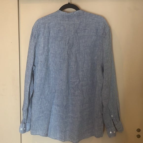 Perry Ellis Blue Linen open neck Shirt size large - Picture 8 of 9